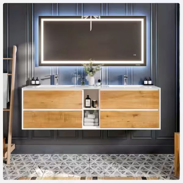 Eviva Vienna 75  Bathroom Vanity Wall Mount Double Sinks Integrated Acrylic Countertop New Supply - Image 2
