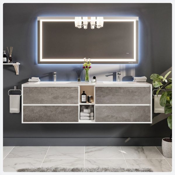 Eviva Vienna 75  Bathroom Vanity Wall Mount Double Sinks Integrated Acrylic Countertop New Supply