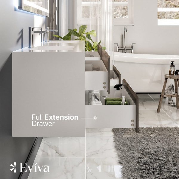 Eviva Vienna 75  Bathroom Vanity Wall Mount Double Sinks Integrated Acrylic Countertop New Supply - Image 5
