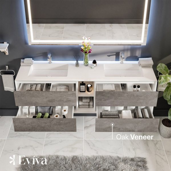 Eviva Vienna 75  Bathroom Vanity Wall Mount Double Sinks Integrated Acrylic Countertop New Supply - Image 3
